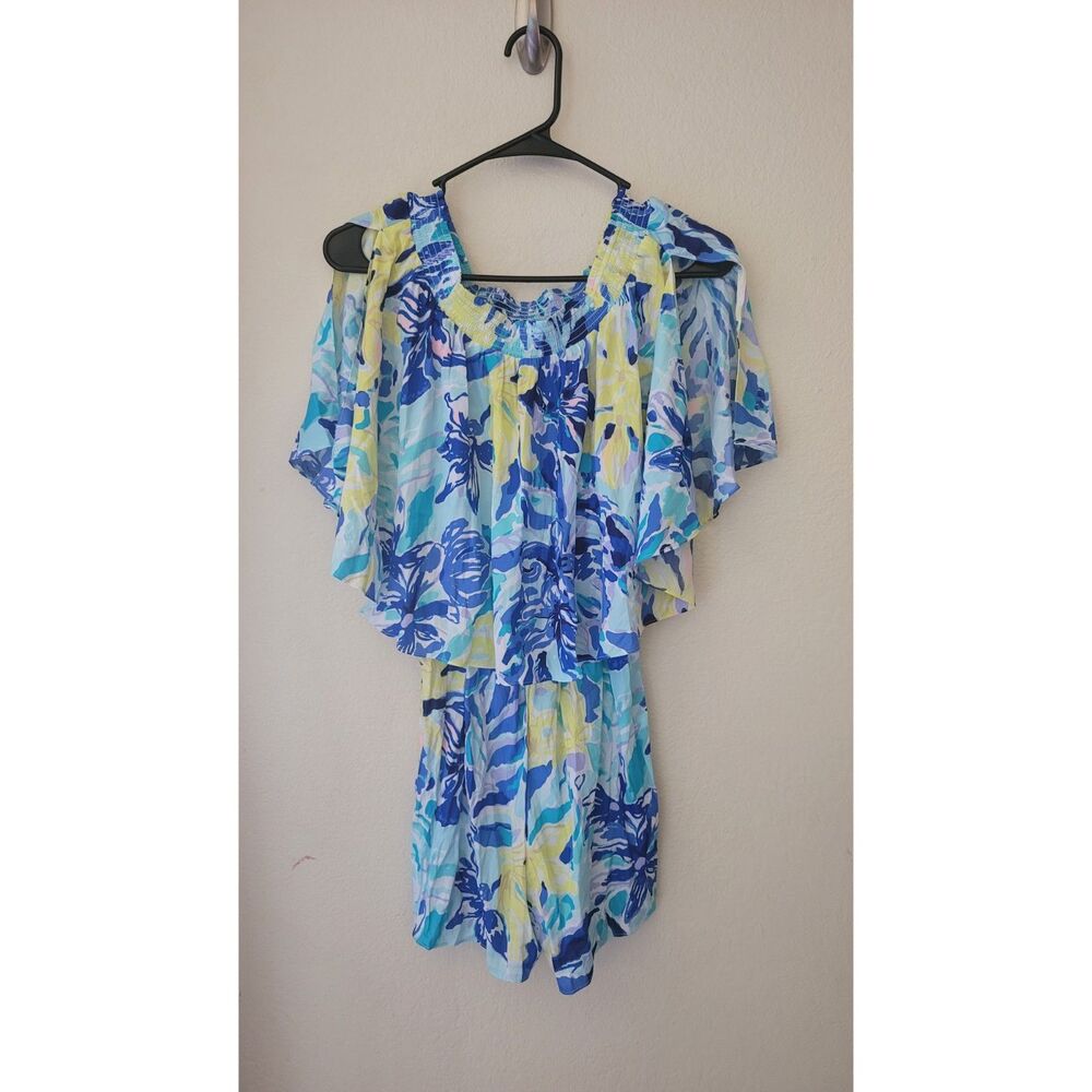Lily Pulitzer Blue Floral Romper Size XS